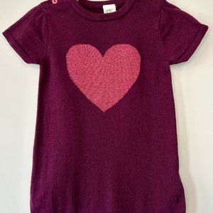 H&M Baby Girl Plum Purple, Heart Pattern Short Sleeve Knit Dress- Size 12-18M